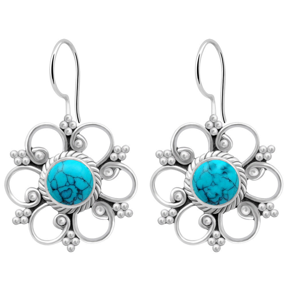 Inlaid Turquoise Flower Earrings