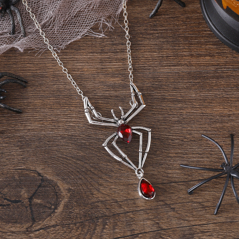 Punk Vintage Ruby Spider Necklace