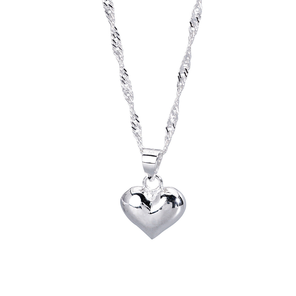 S925 Sterling Silver Adjustable Retractable Glossy Heart Pendant Necklace