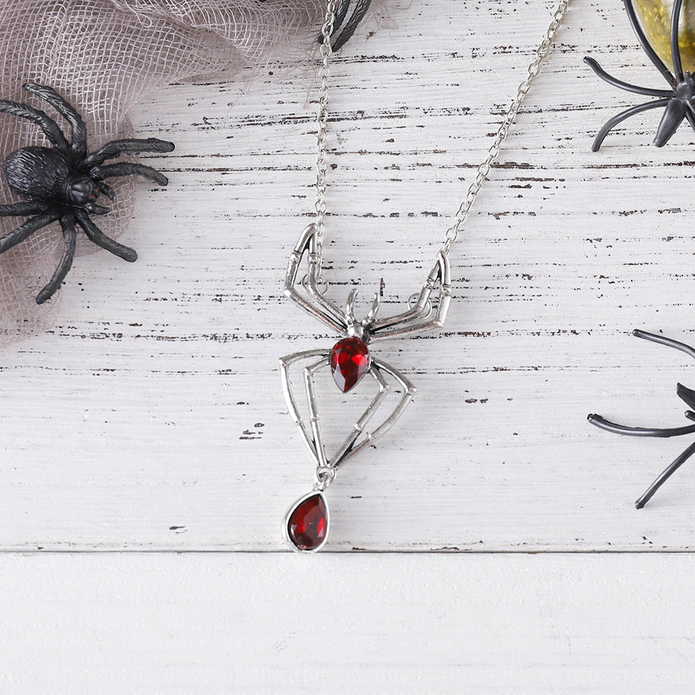 Punk Vintage Ruby Spider Necklace