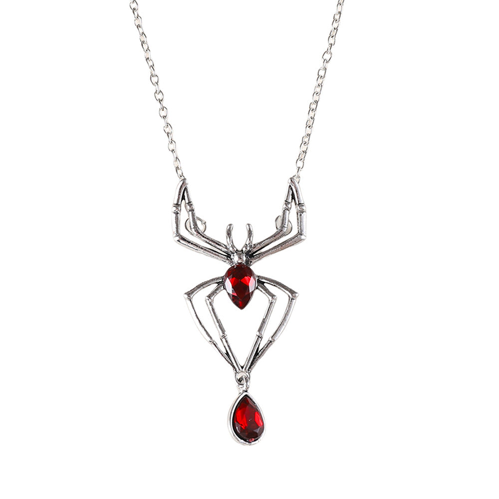 Punk Vintage Ruby Spider Necklace