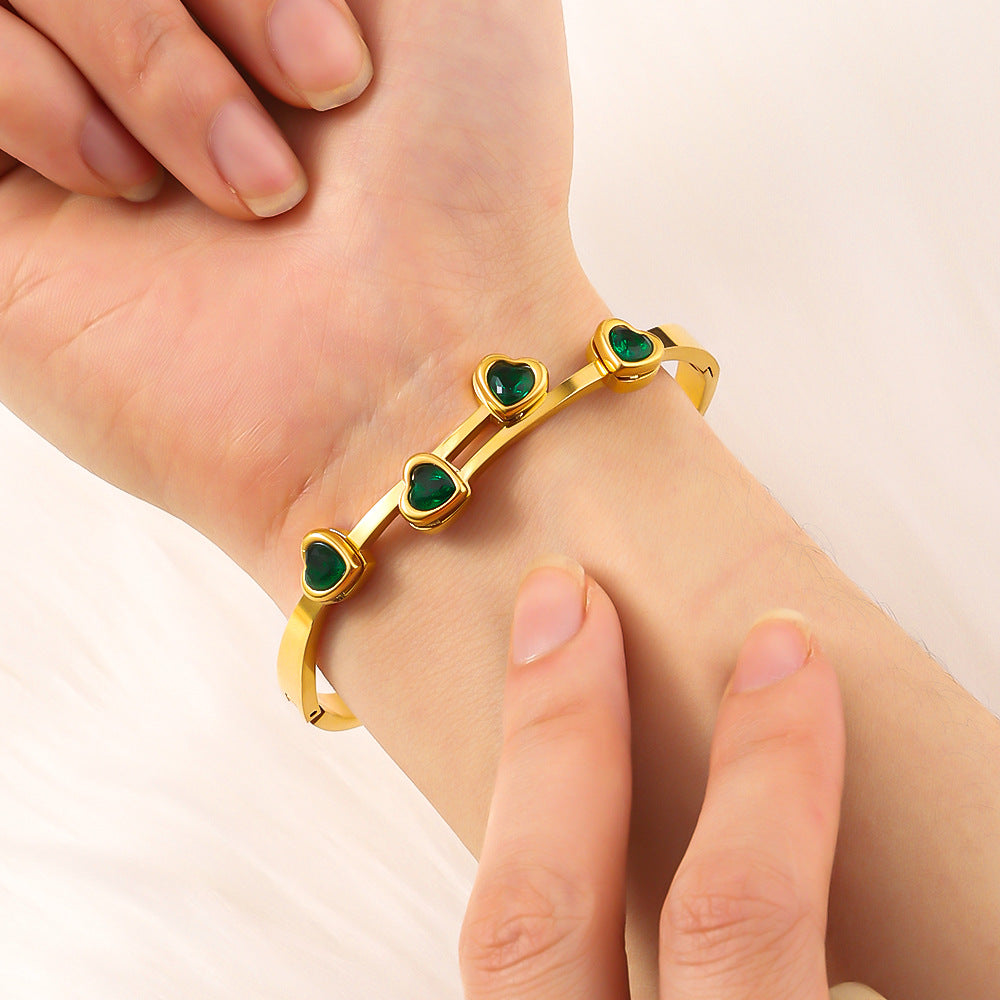 Personalized Love Design Colorful Crystals Inlaid Titanium Steel Bracelet Plated