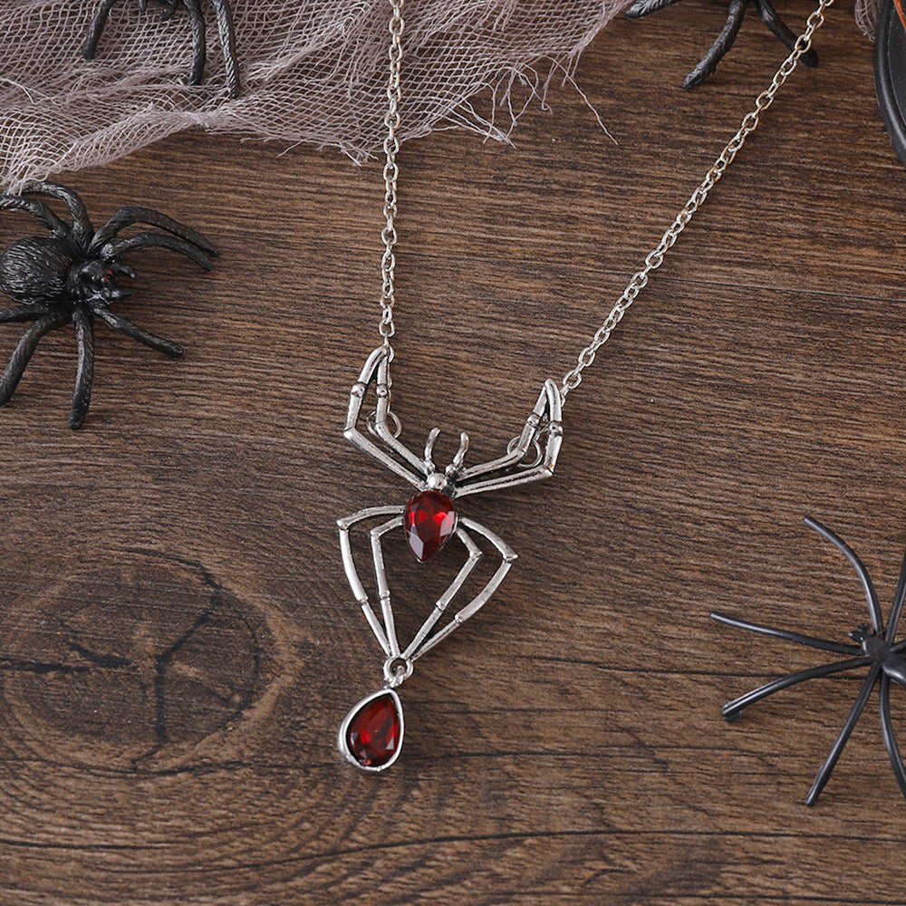 Punk Vintage Ruby Spider Necklace