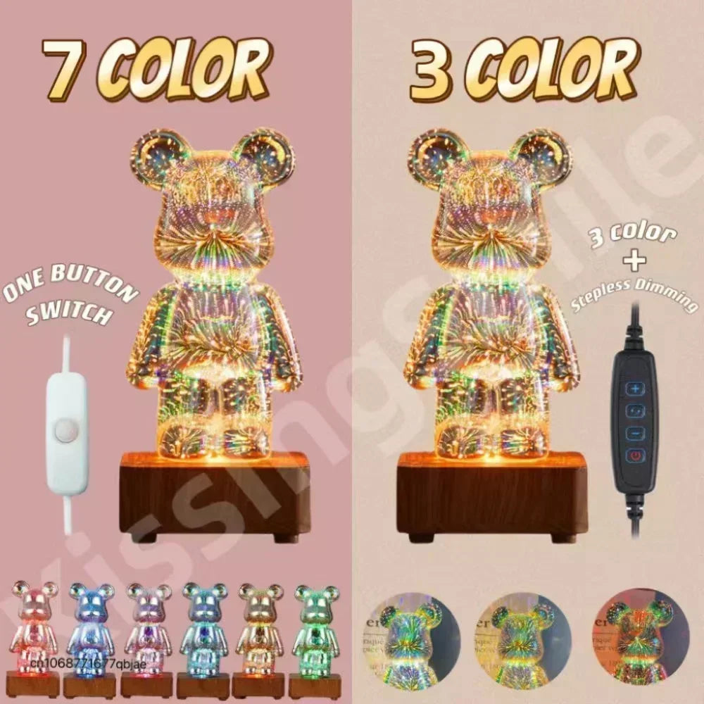 Lámpara de noche TwinkleBear: Proyector 3D USB con luz ambiental colorida