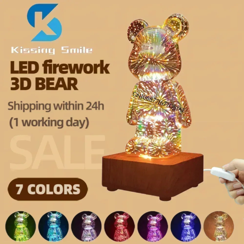 Lámpara de noche TwinkleBear: Proyector 3D USB con luz ambiental colorida