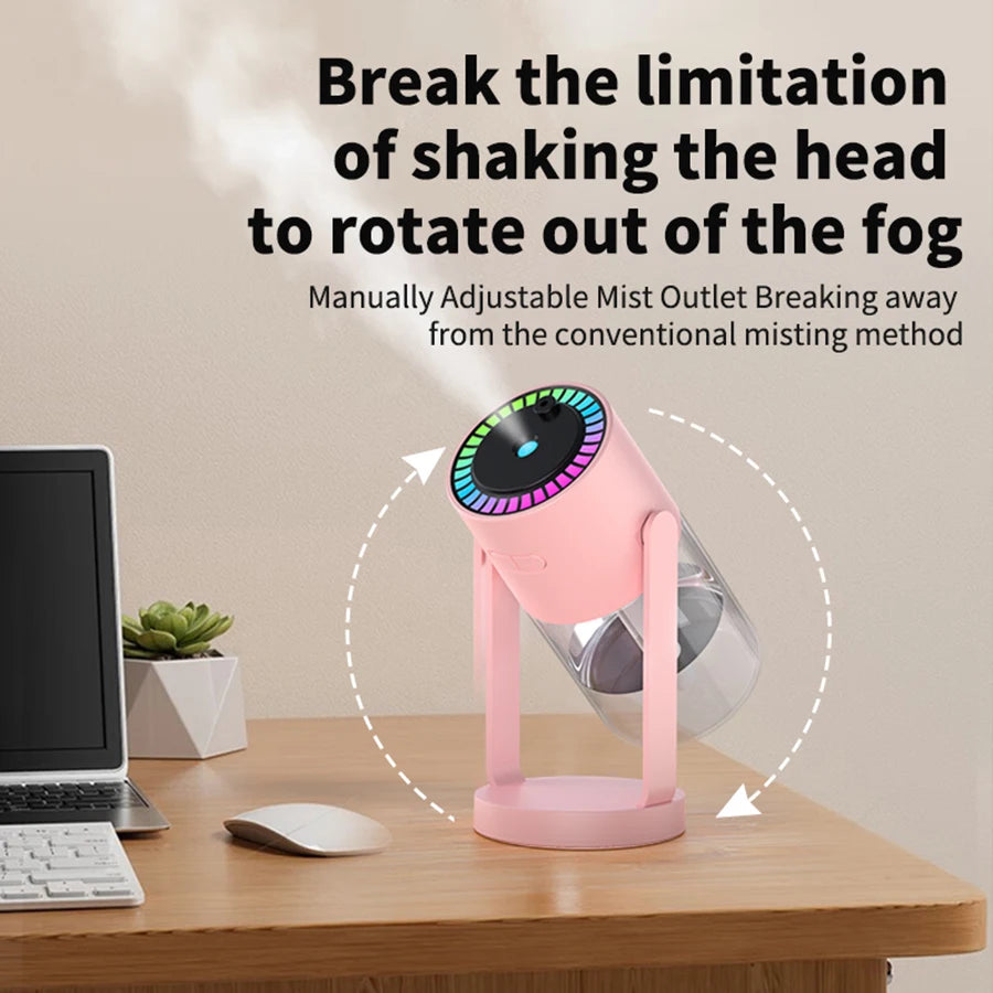 AuraMist: Humidificador portátil giratorio con luces de proyección
