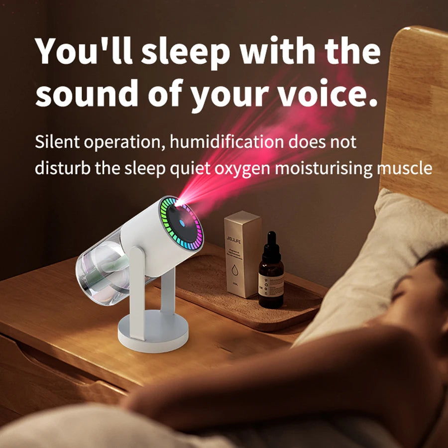 AuraMist: Humidificador portátil giratorio con luces de proyección