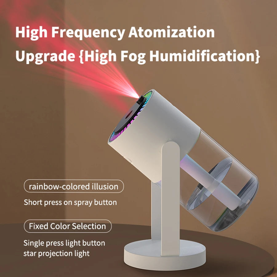 AuraMist: Humidificador portátil giratorio con luces de proyección
