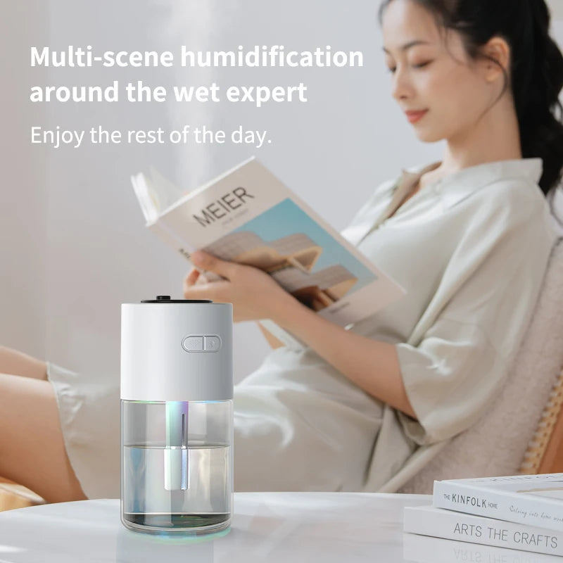 AuraMist: Humidificador portátil giratorio con luces de proyección
