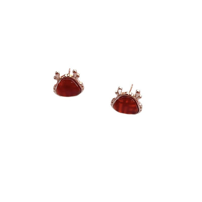 S925 Sterling Silver Red Agate Dragon Year Stud Earrings Birth Year