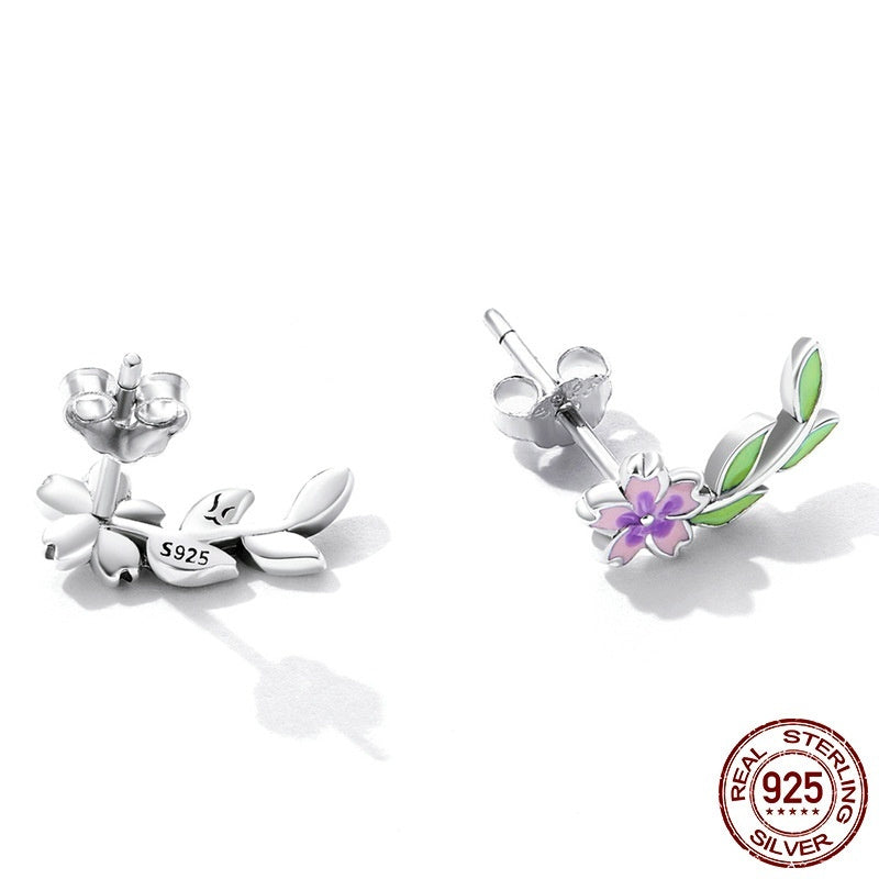 S925 Silver Jewelry Personalized Fashion Flower Leaves Sterling Silver Stud Earrings