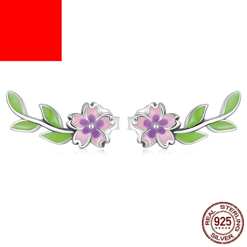 S925 Silver Jewelry Personalized Fashion Flower Leaves Sterling Silver Stud Earrings