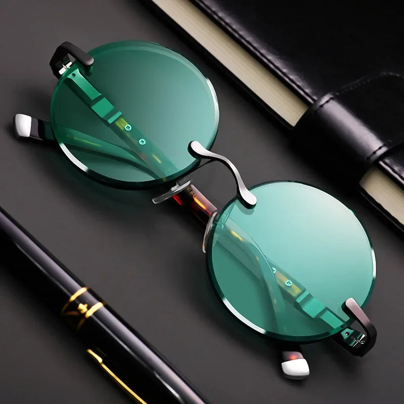 Women's green rimless sunglasses