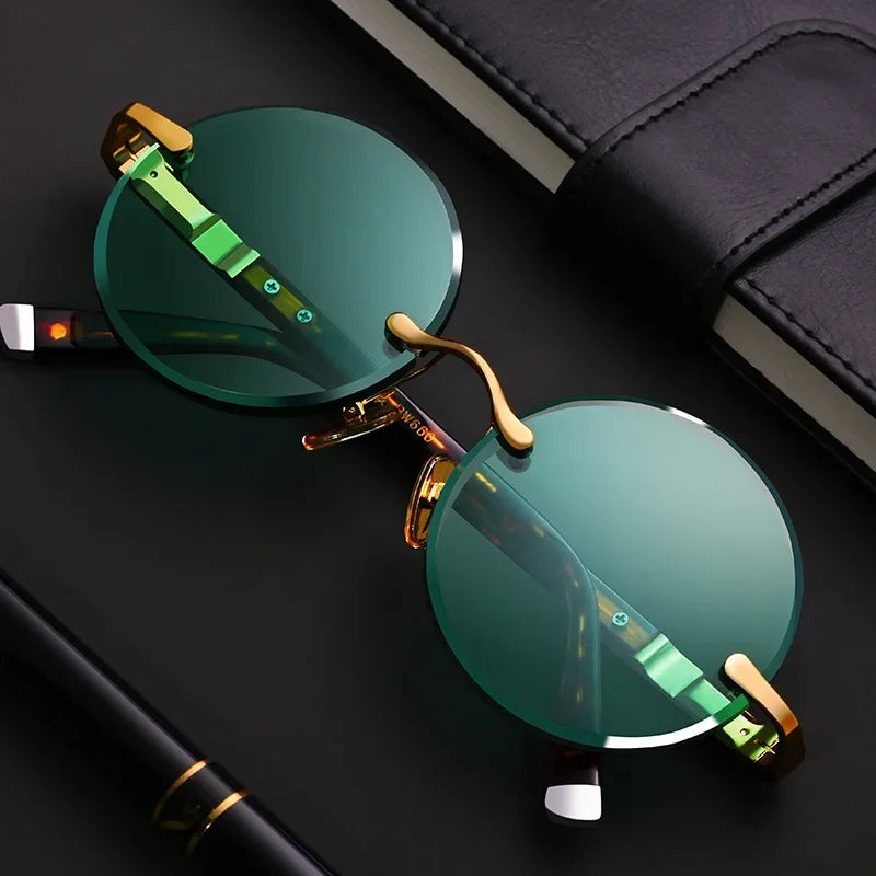 Women's green rimless sunglasses