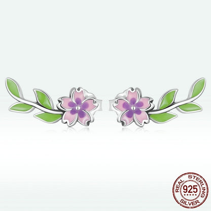 S925 Silver Jewelry Personalized Fashion Flower Leaves Sterling Silver Stud Earrings