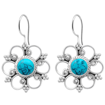 Inlaid Turquoise Flower Earrings