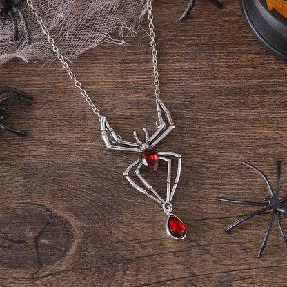 Punk Vintage Ruby Spider Necklace