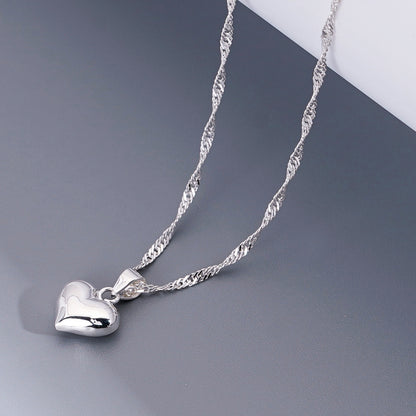 S925 Sterling Silver Adjustable Retractable Glossy Heart Pendant Necklace