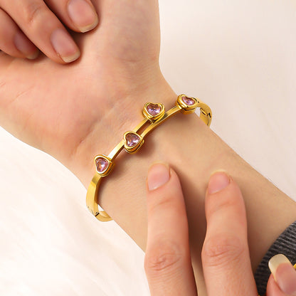 Personalized Love Design Colorful Crystals Inlaid Titanium Steel Bracelet Plated