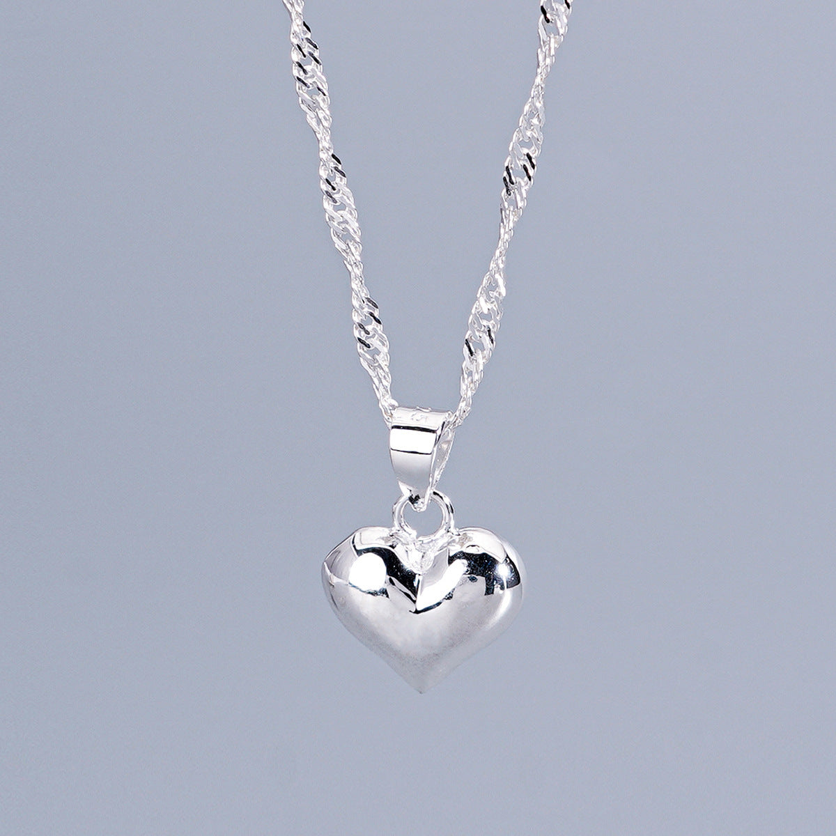 S925 Sterling Silver Adjustable Retractable Glossy Heart Pendant Necklace