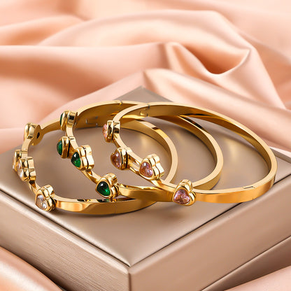 Personalized Love Design Colorful Crystals Inlaid Titanium Steel Bracelet Plated
