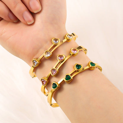 Personalized Love Design Colorful Crystals Inlaid Titanium Steel Bracelet Plated