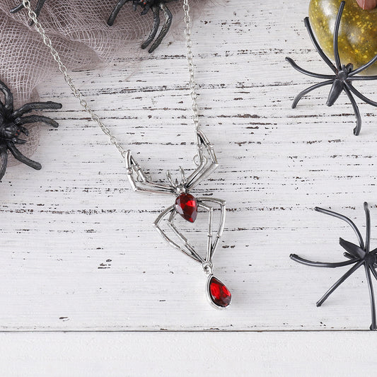 Punk Vintage Ruby Spider Necklace