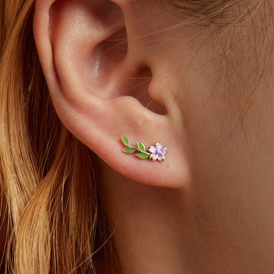 S925 Silver Jewelry Personalized Fashion Flower Leaves Sterling Silver Stud Earrings