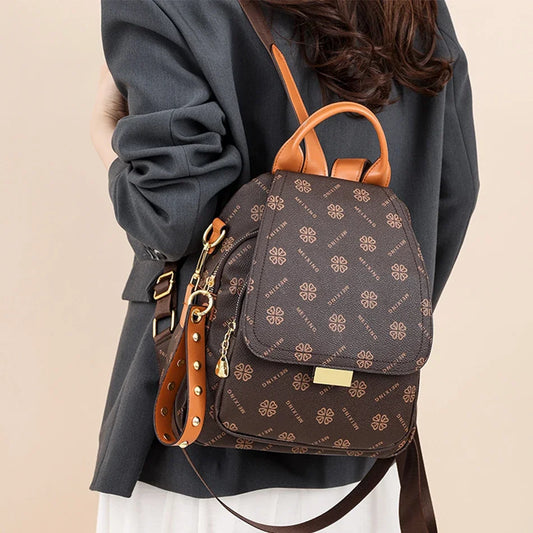 High quality texture women's leather backpack