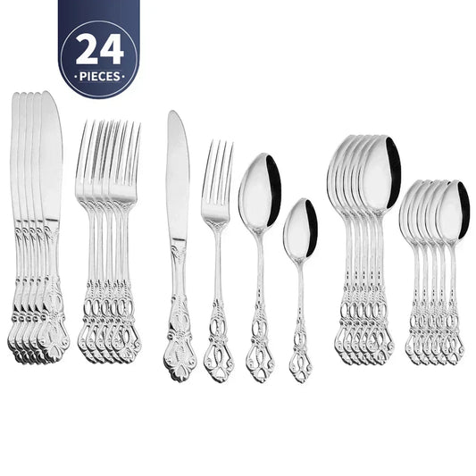Retro design stainless steel cutlery set 24 parts